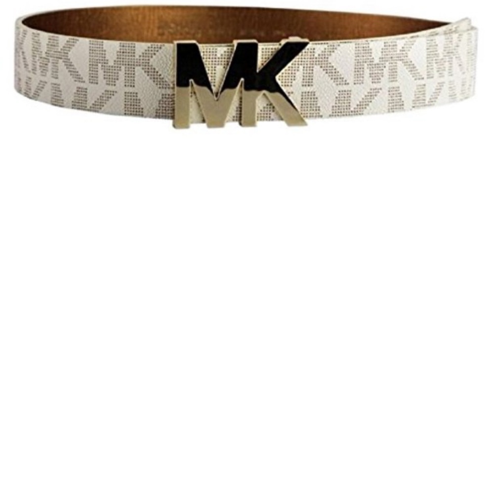 ✅Michael Kors 38mm Leather Reversible MK Logo Plaque Buckle Belt